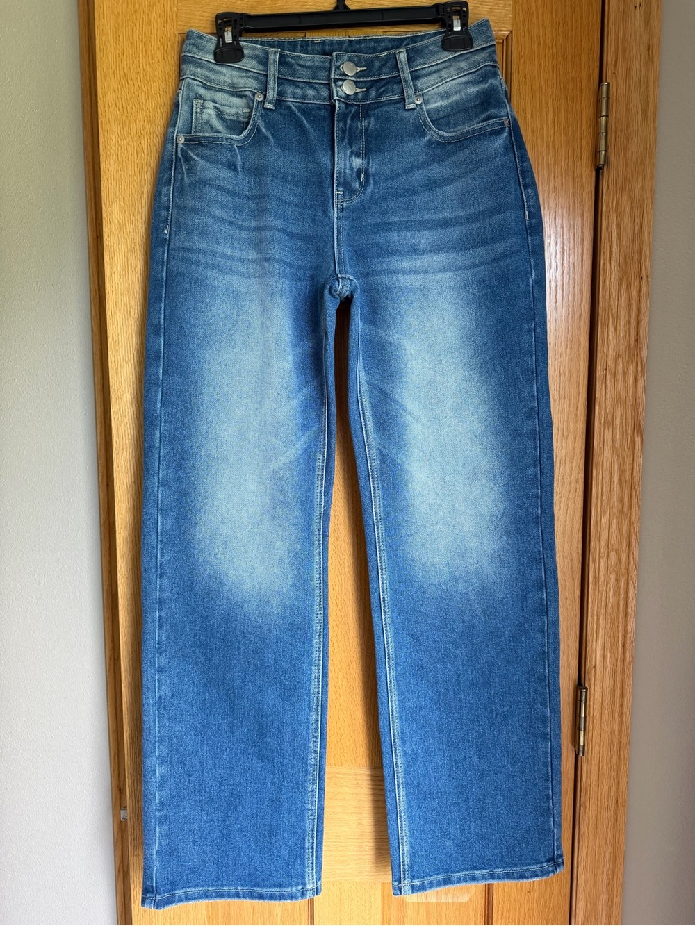 Flamingals Wide Leg Jeans Small Blue Wash Double Button Mid Rise Stretch Denim